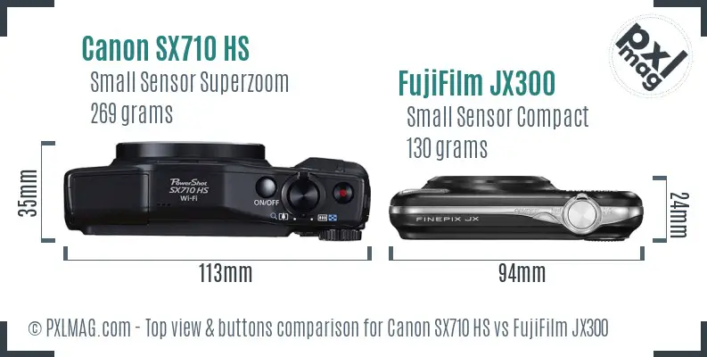 Canon SX710 HS vs FujiFilm JX300 top view buttons comparison Canon SX710 HS vs FujiFilm JX300 top view buttons comparison