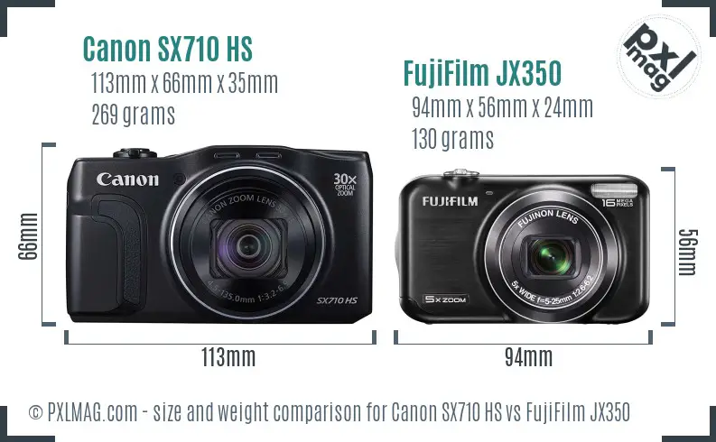 Canon SX710 HS vs FujiFilm JX350 size comparison