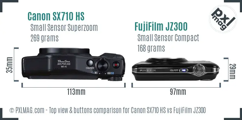 Canon SX710 HS vs FujiFilm JZ300 top view buttons comparison