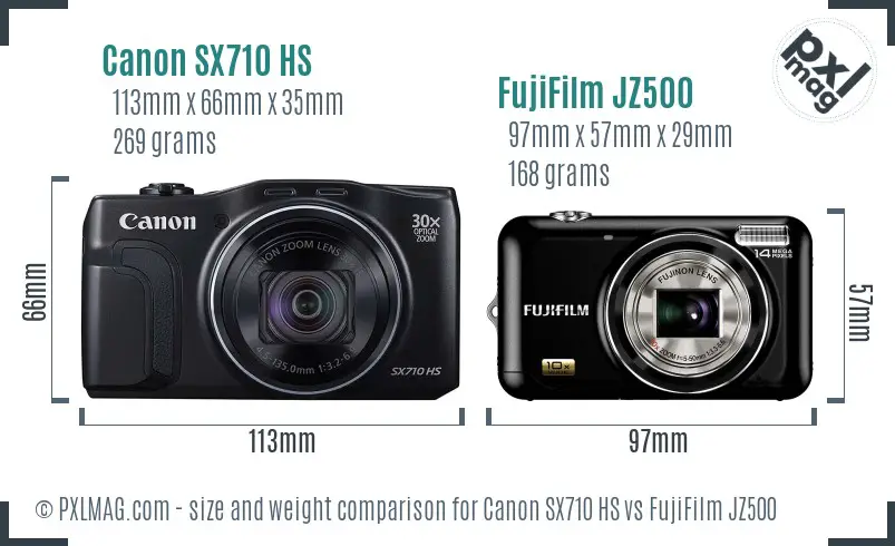 Canon SX710 HS vs FujiFilm JZ500 size comparison Canon SX710 HS vs FujiFilm JZ500 size comparison