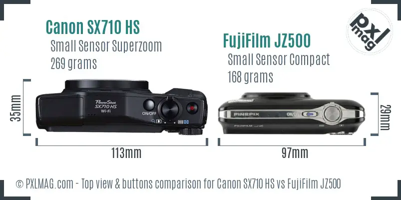 Canon SX710 HS vs FujiFilm JZ500 top view buttons comparison