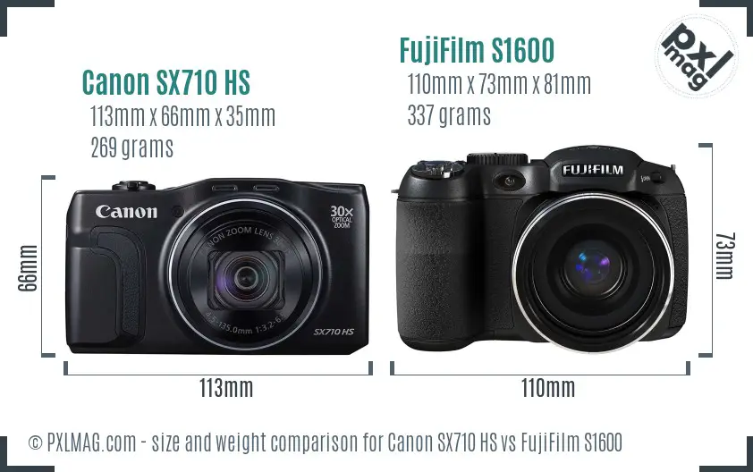 Canon SX710 HS vs FujiFilm S1600 size comparison