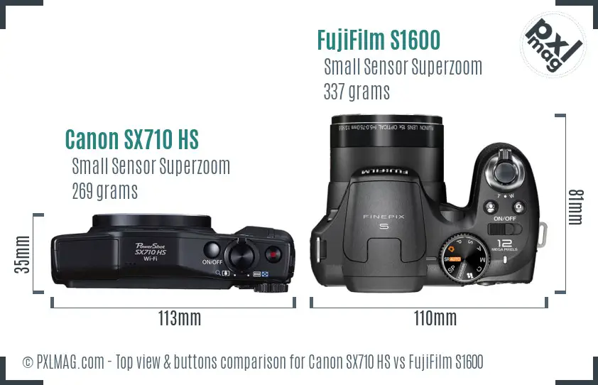 Canon SX710 HS vs FujiFilm S1600 top view buttons comparison