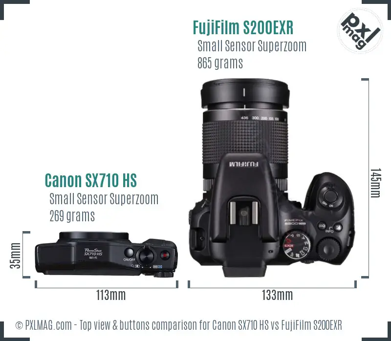 Canon SX710 HS vs FujiFilm S200EXR top view buttons comparison