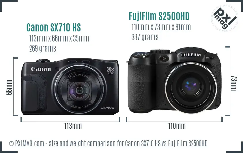 Canon SX710 HS vs FujiFilm S2500HD size comparison