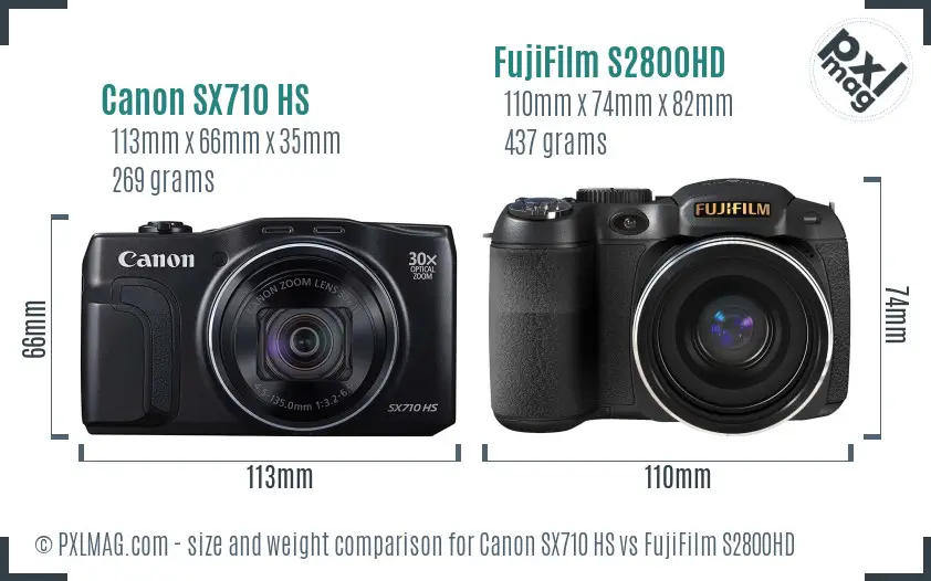 Canon SX710 HS vs FujiFilm S2800HD size comparison