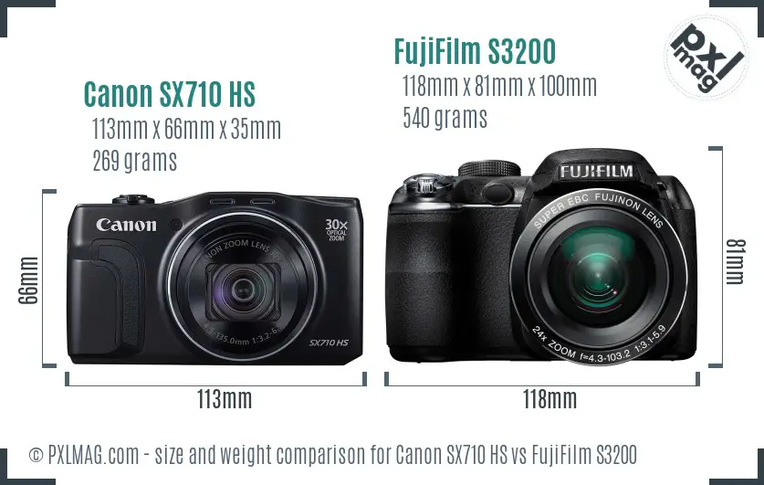 Canon SX710 HS vs FujiFilm S3200 size comparison
