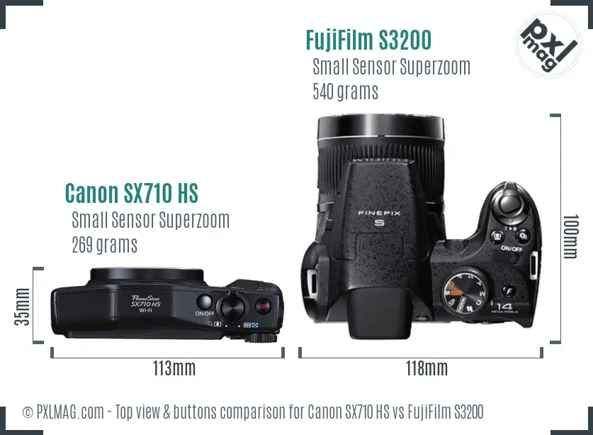 Canon SX710 HS vs FujiFilm S3200 top view buttons comparison