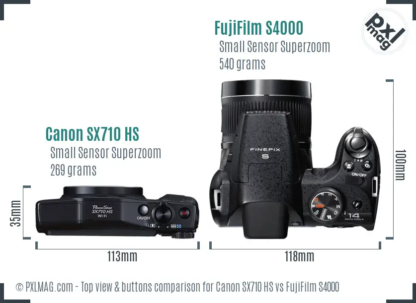 Canon SX710 HS vs FujiFilm S4000 top view buttons comparison