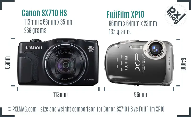 Canon SX710 HS vs FujiFilm XP10 size comparison Canon SX710 HS vs FujiFilm XP10 size comparison