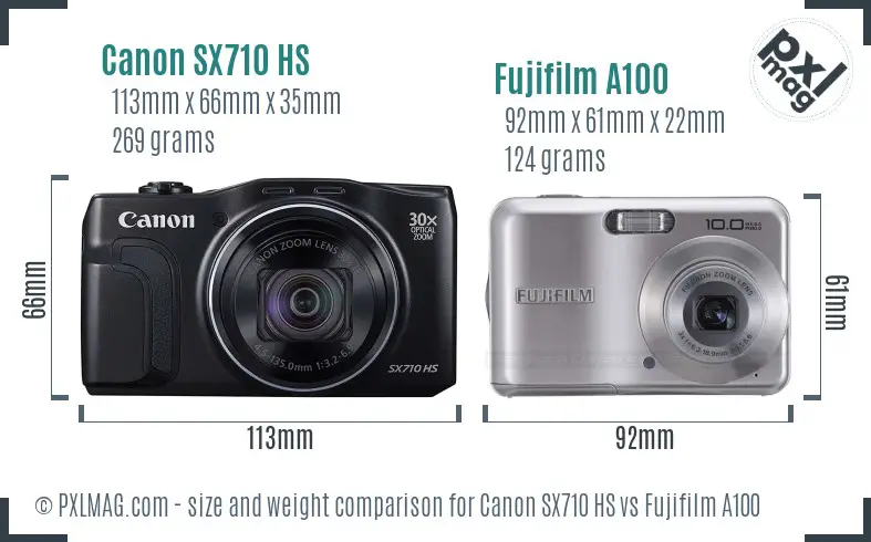 Canon SX710 HS vs Fujifilm A100 size comparison Canon SX710 HS vs Fujifilm A100 size comparison