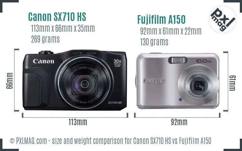 Canon SX710 HS vs Fujifilm A150 size comparison