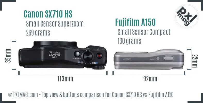 Canon SX710 HS vs Fujifilm A150 top view buttons comparison