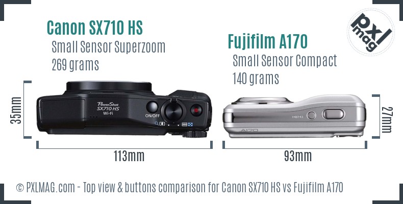 Canon SX710 HS vs Fujifilm A170 top view buttons comparison