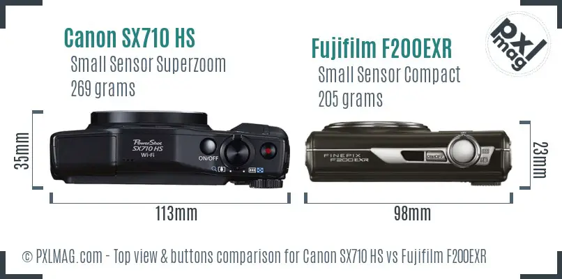 Canon SX710 HS vs Fujifilm F200EXR top view buttons comparison