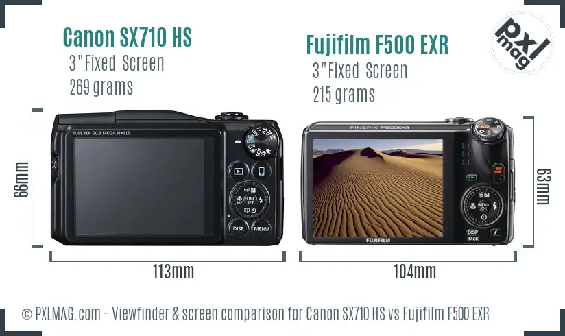 Canon SX710 HS vs Fujifilm F500 EXR Screen and Viewfinder comparison