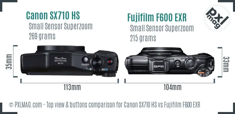 Canon SX710 HS vs Fujifilm F600 EXR top view buttons comparison