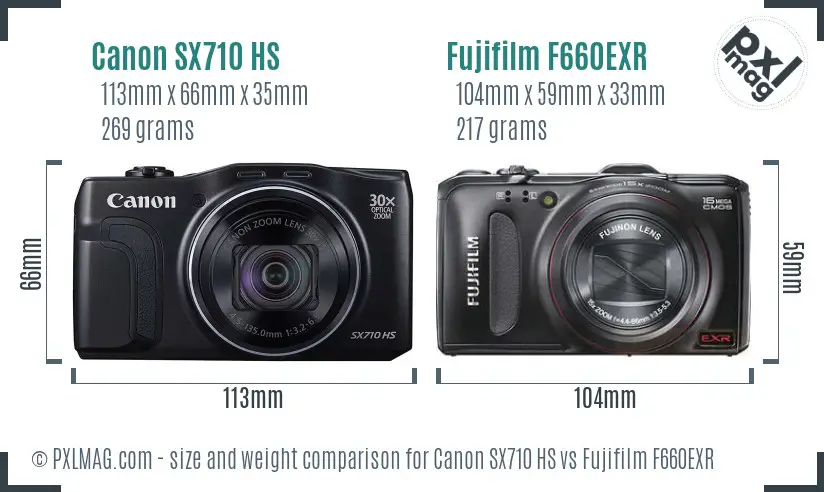 Canon SX710 HS vs Fujifilm F660EXR size comparison