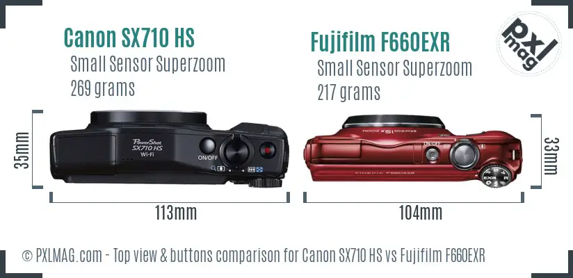 Canon SX710 HS vs Fujifilm F660EXR top view buttons comparison
