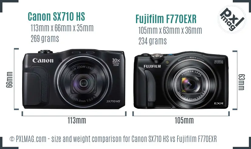 Canon SX710 HS vs Fujifilm F770EXR size comparison