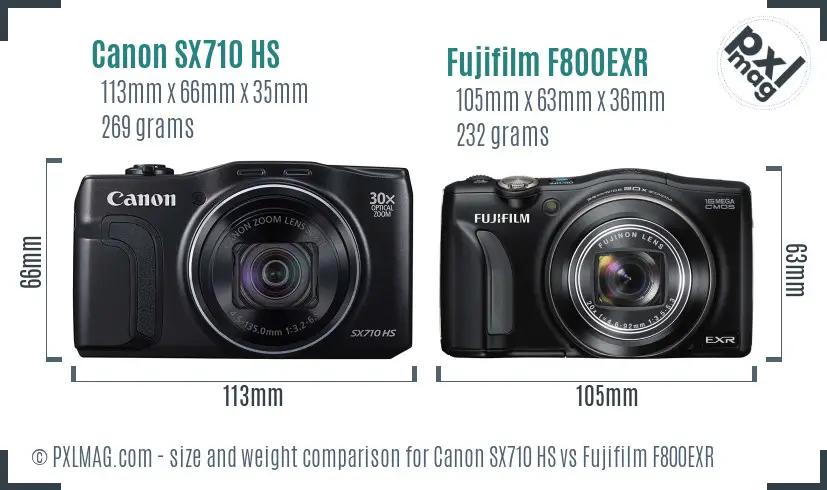 Canon SX710 HS vs Fujifilm F800EXR size comparison
