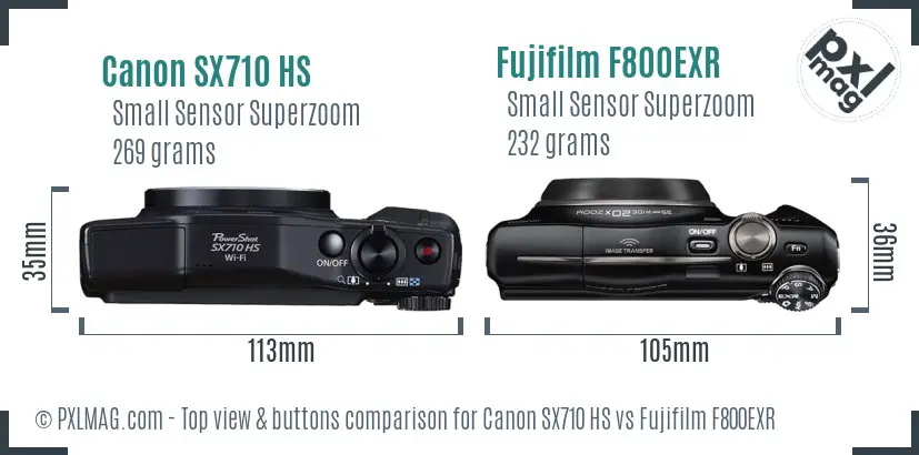 Canon SX710 HS vs Fujifilm F800EXR top view buttons comparison