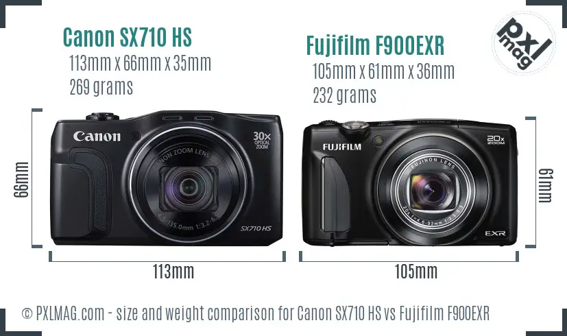 Canon SX710 HS vs Fujifilm F900EXR size comparison Canon SX710 HS vs Fujifilm F900EXR size comparison