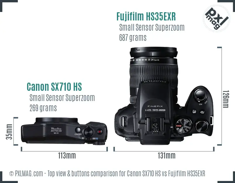 Canon SX710 HS vs Fujifilm HS35EXR top view buttons comparison