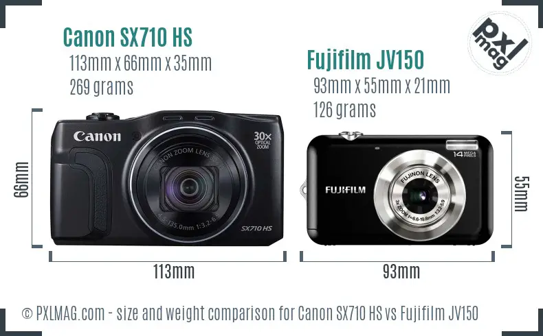 Canon SX710 HS vs Fujifilm JV150 size comparison