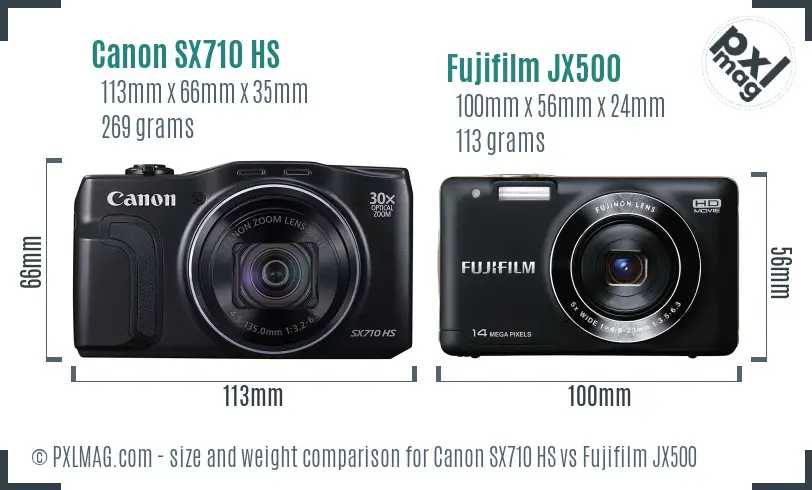 Canon SX710 HS vs Fujifilm JX500 size comparison