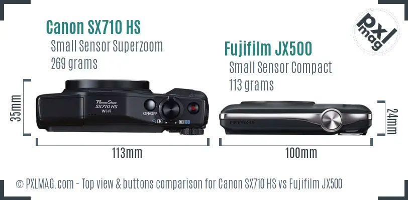 Canon SX710 HS vs Fujifilm JX500 top view buttons comparison