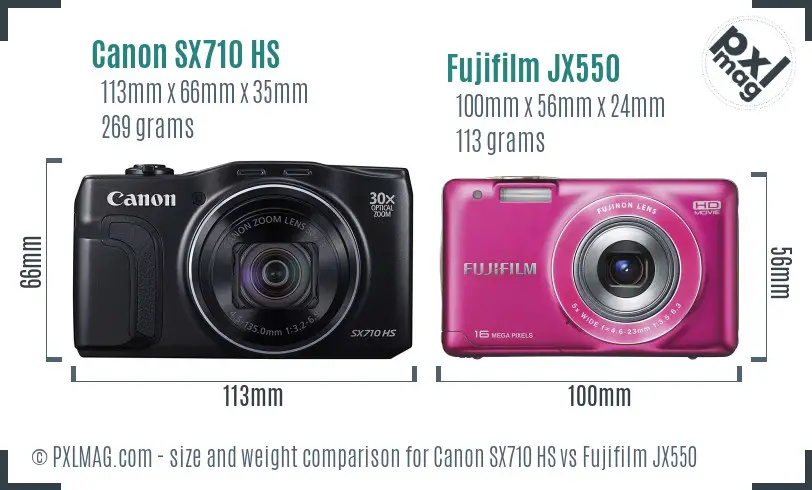Canon SX710 HS vs Fujifilm JX550 size comparison