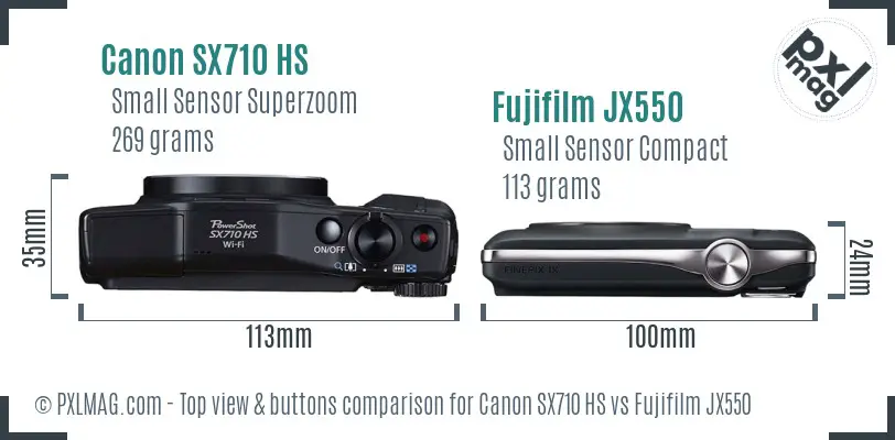 Canon SX710 HS vs Fujifilm JX550 top view buttons comparison