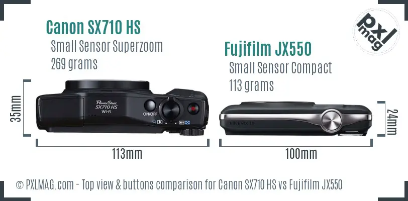 Canon SX710 HS vs Fujifilm JX550 top view buttons comparison Canon SX710 HS vs Fujifilm JX550 top view buttons comparison