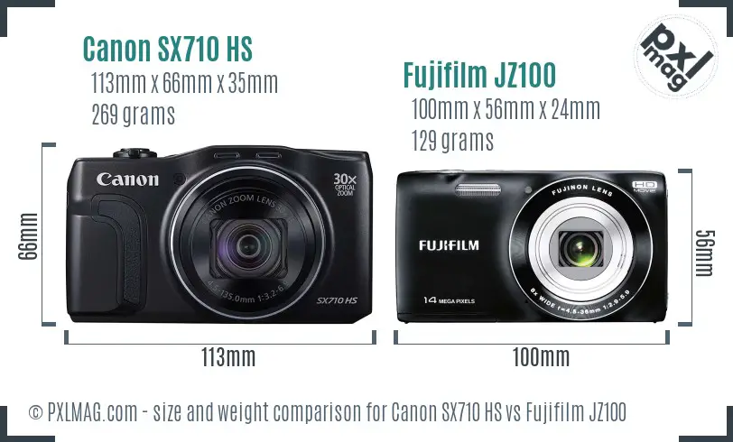 Canon SX710 HS vs Fujifilm JZ100 size comparison