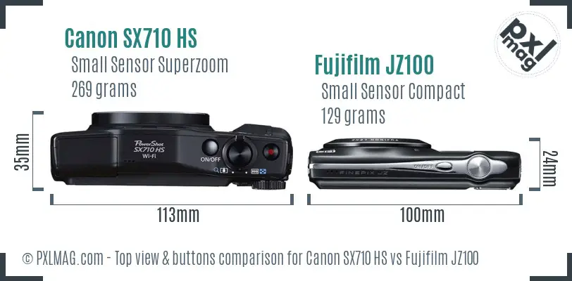 Canon SX710 HS vs Fujifilm JZ100 top view buttons comparison