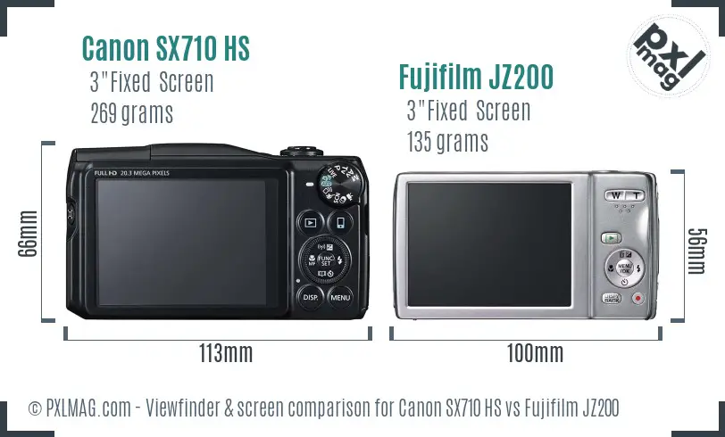 Canon SX710 HS vs Fujifilm JZ200 Screen and Viewfinder comparison