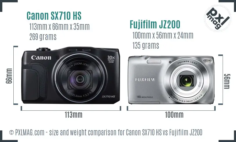 Canon SX710 HS vs Fujifilm JZ200 size comparison