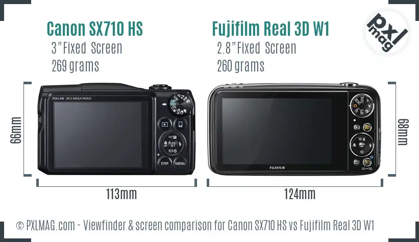 Canon SX710 HS vs Fujifilm Real 3D W1 Screen and Viewfinder comparison