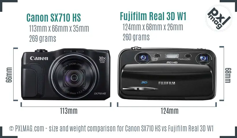 Canon SX710 HS vs Fujifilm Real 3D W1 size comparison