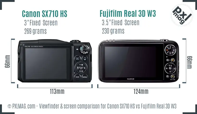 Canon SX710 HS vs Fujifilm Real 3D W3 Screen and Viewfinder comparison