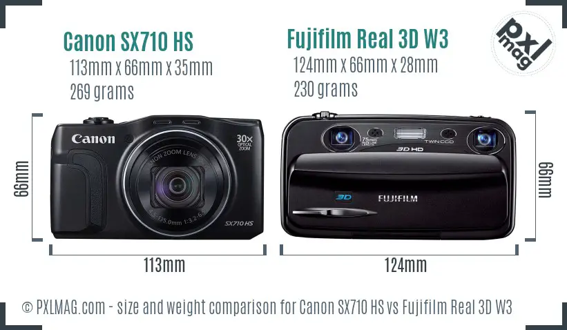 Canon SX710 HS vs Fujifilm Real 3D W3 size comparison