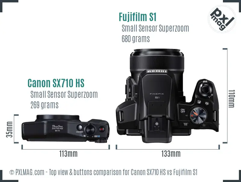 Canon SX710 HS vs Fujifilm S1 top view buttons comparison