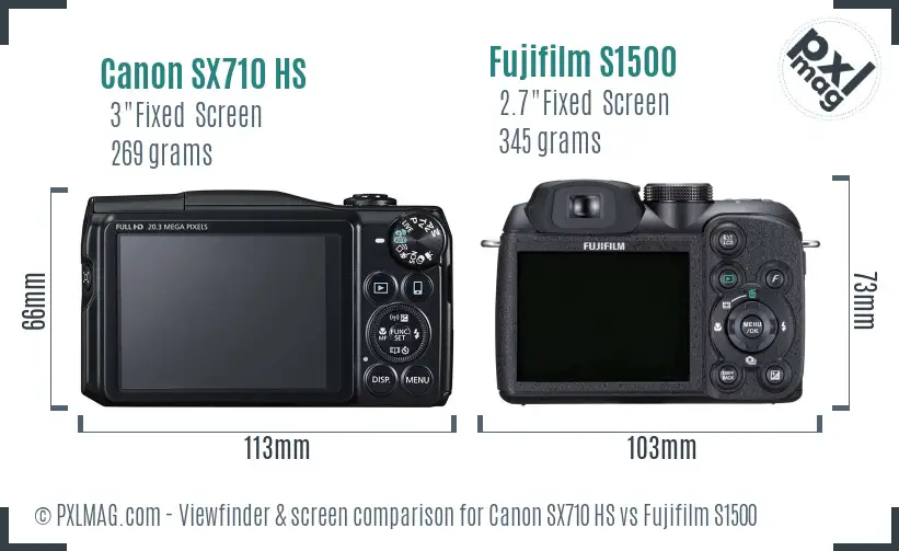 Canon SX710 HS vs Fujifilm S1500 Screen and Viewfinder comparison