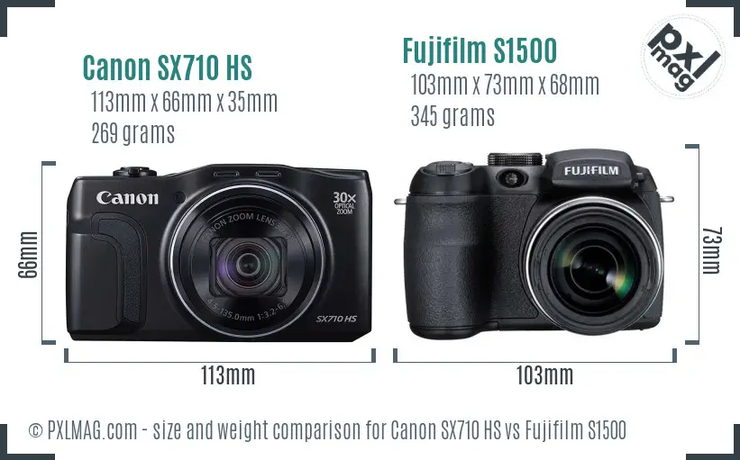 Canon SX710 HS vs Fujifilm S1500 size comparison