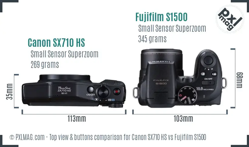 Canon SX710 HS vs Fujifilm S1500 top view buttons comparison