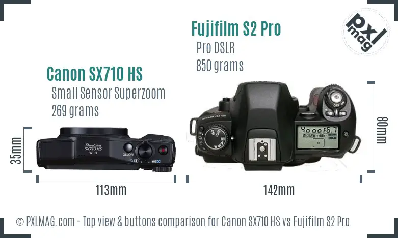 Canon SX710 HS vs Fujifilm S2 Pro top view buttons comparison