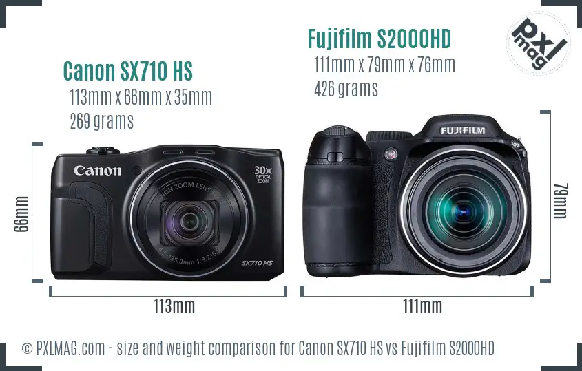 Canon SX710 HS vs Fujifilm S2000HD size comparison