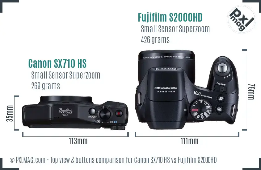 Canon SX710 HS vs Fujifilm S2000HD top view buttons comparison