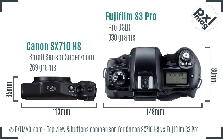 Canon SX710 HS vs Fujifilm S3 Pro top view buttons comparison